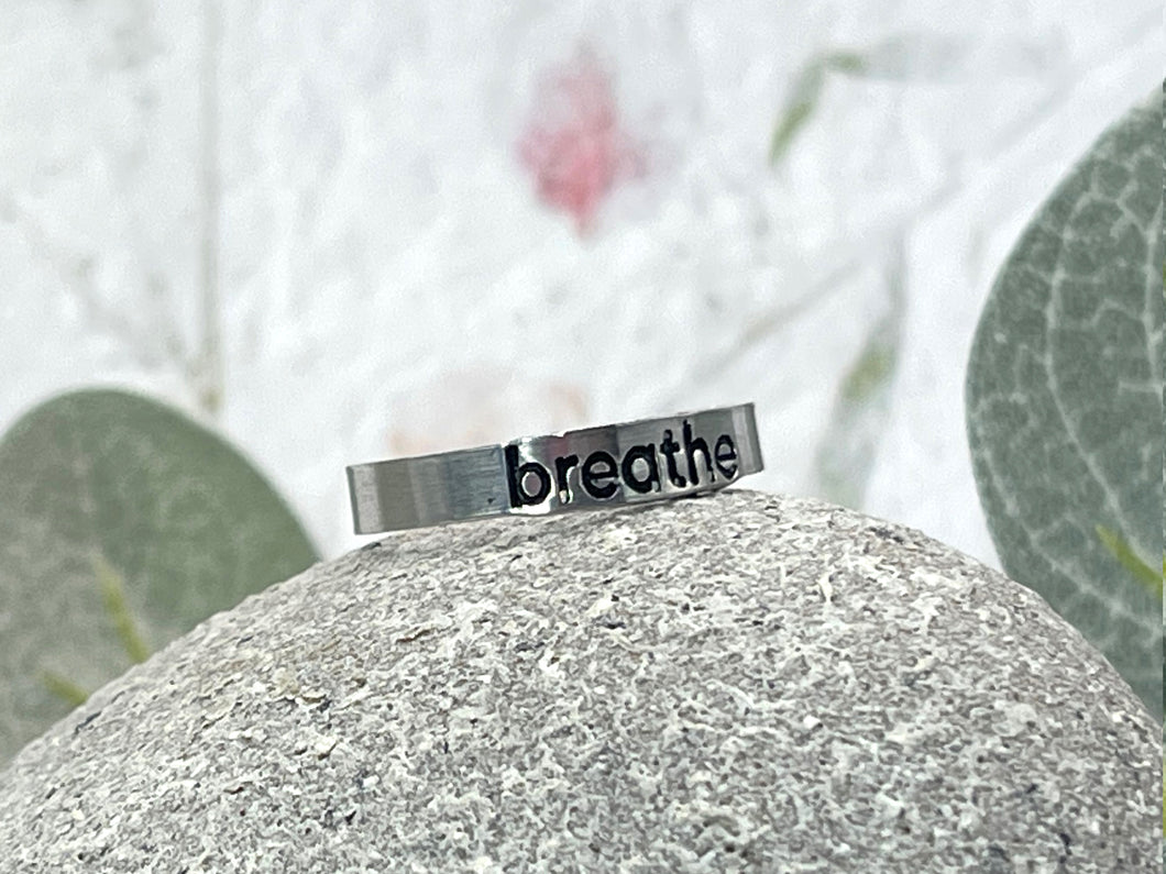 BREATHE Hand Stamped Aluminium Rings, smooth and hammered effects