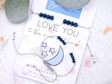 Load image into Gallery viewer, I LOVE YOU to the moon and back, Mother of Pearl, Moon Bracelet for affirmation, declaring love, making a loved one feel special, a wonderful unique gift
