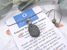 Load image into Gallery viewer, Hand Engraved Beach Pebble Necklace – Ethically Sourced Coastal Jewellery with Natural Beach Stones and Pearl for a Boho Summer Look
