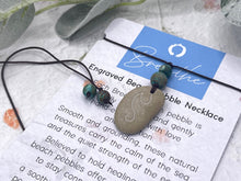 Load image into Gallery viewer, Hand Engraved Beach Pebble Necklace – Ethically Sourced Coastal Jewellery with Natural Beach Stones and Pearl for a Boho Summer Look
