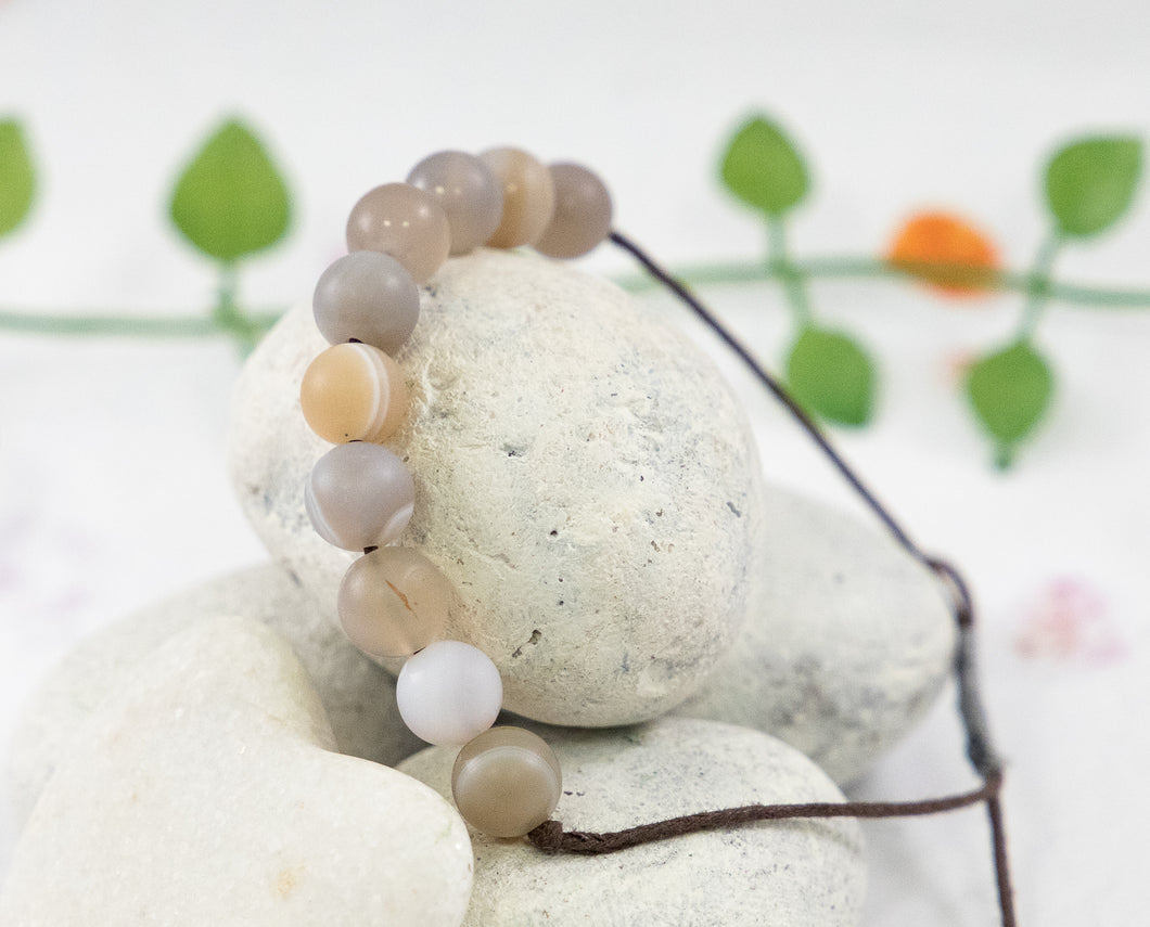 Matte Grey Banded Agate, Semi Precious Stone Bracelet, Anxiety, Calming and Stress Relieving Bracelet