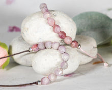 Load image into Gallery viewer, Kunzite Semi Precious Stone Bracelet - 10 little stones for breath counting, lightly faceted stone with cotton cord.
