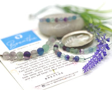 Load image into Gallery viewer, Matte Rainbow Fluorite Semi Precious Stone Bracelet for relieving stress and anxiety, Breathe Bracelet for counting 10 Breaths
