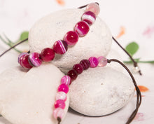 Load image into Gallery viewer, Faceted Pink Magenta Striped Agate, Semi Precious Stone Anxiety Bracelet, Calming jewellery
