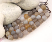 Load image into Gallery viewer, Matte Grey Banded Agate, Semi Precious Stone Bracelet, Anxiety, Calming and Stress Relaxing Bracelet

