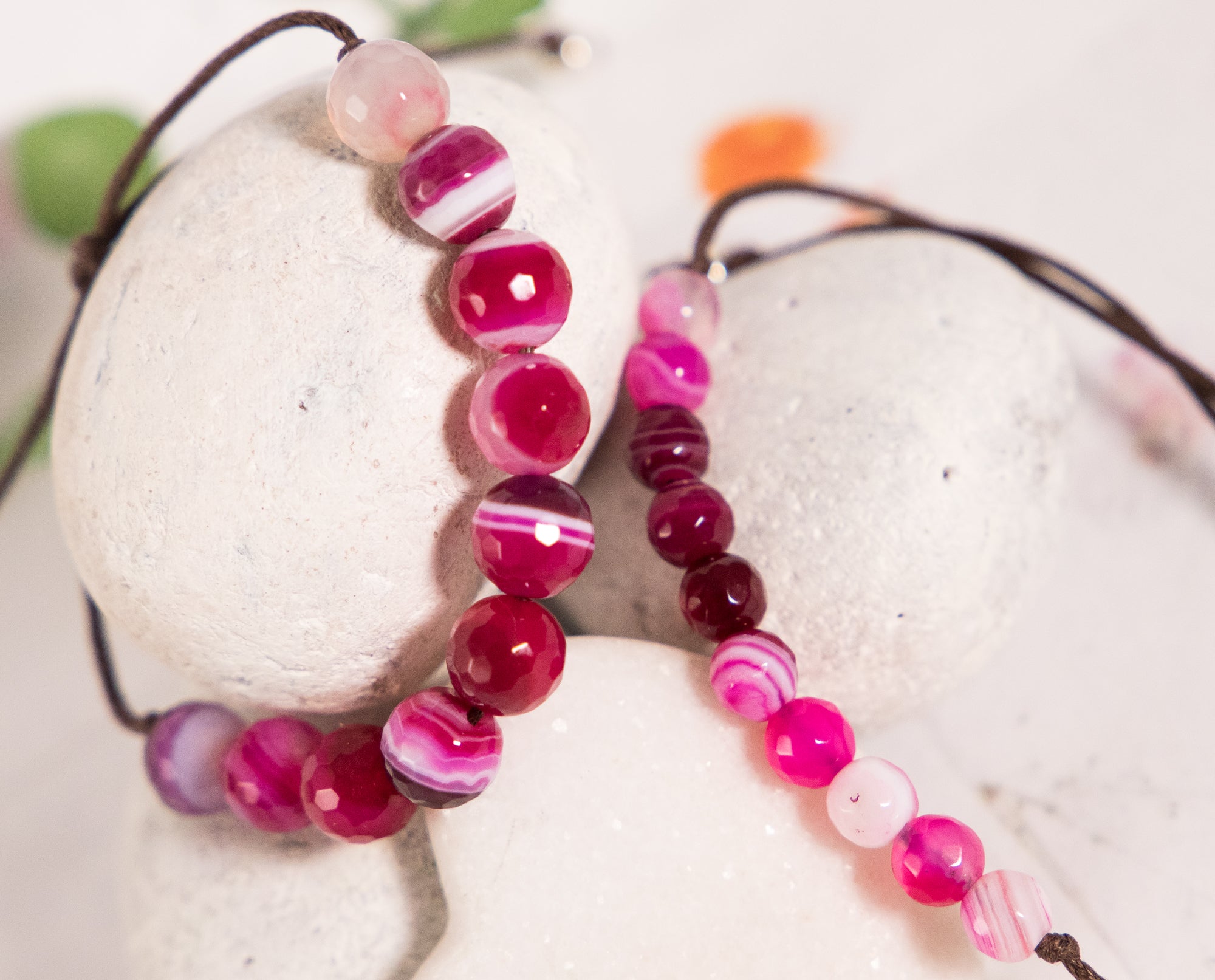 Faceted Pink Magenta Striped Agate, Semi Precious Stone Anxiety