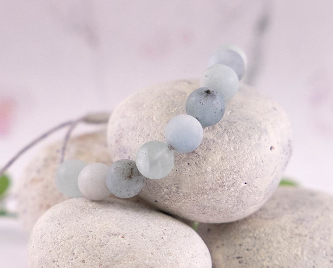 Matte Aquamarine Stone Bracelet for Calming and Anxiety, 10 Breaths Bracelet, Breathe Bracelet Gift