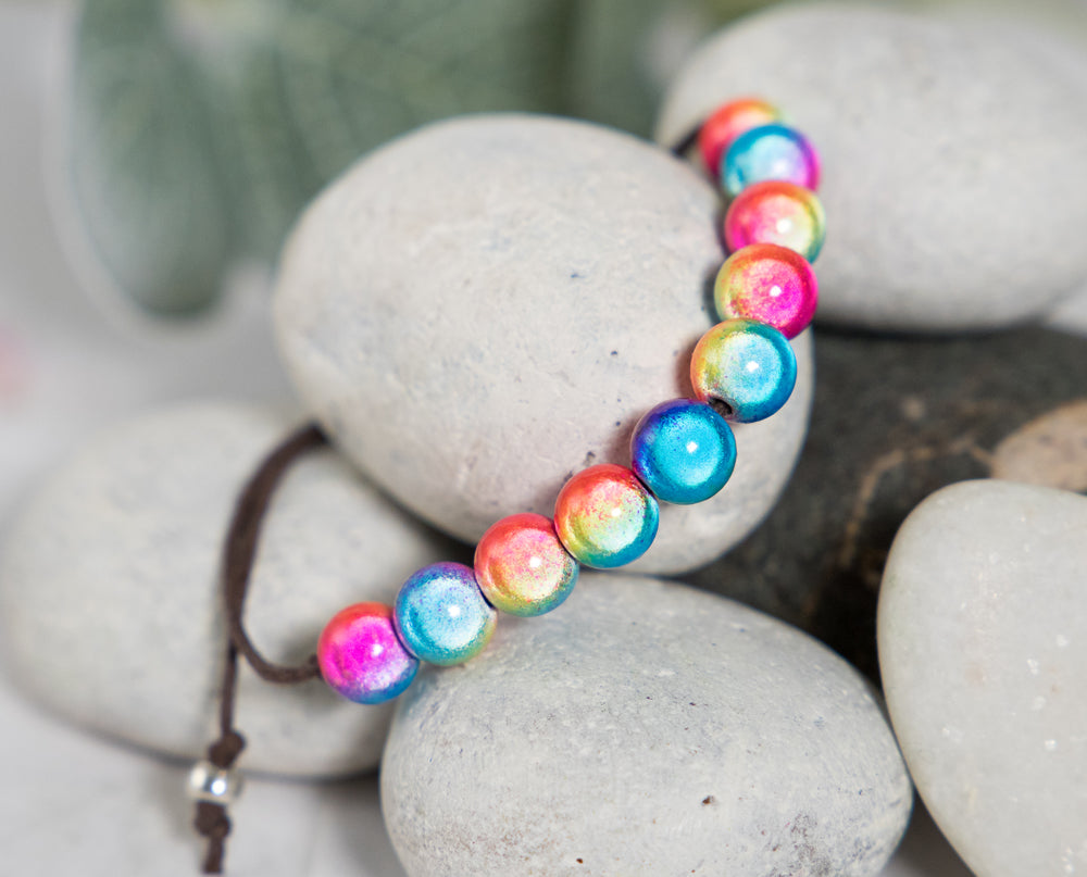 Anxiety Bracelet, 10 Breaths Bracelet, Breathe Bracelet, Illusion or Magic bead bracelet in Unicorn Pastel Rainbow
