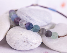 Load image into Gallery viewer, Matte Rainbow Fluorite Semi Precious Stone Bracelet for relieving stress and anxiety, Breathe Bracelet for counting 10 Breaths
