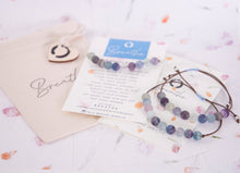 Load image into Gallery viewer, Matte Rainbow Fluorite Semi Precious Stone Bracelet for relieving stress and anxiety, Breathe Bracelet for counting 10 Breaths
