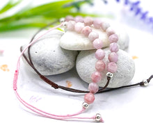 Load image into Gallery viewer, Kunzite Semi Precious Stone Bracelet - 10 little stones for breath counting, lightly faceted stone with cotton cord.
