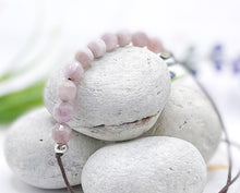 Load image into Gallery viewer, Kunzite Semi Precious Stone Bracelet - 10 little stones for breath counting, lightly faceted stone with cotton cord.
