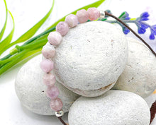 Load image into Gallery viewer, Kunzite Semi Precious Stone Bracelet - 10 little stones for breath counting, lightly faceted stone with cotton cord.
